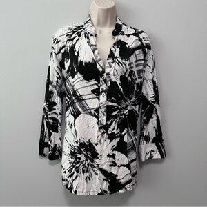 Jams World Floral Button Front 3/4 Sleeve Top Size L